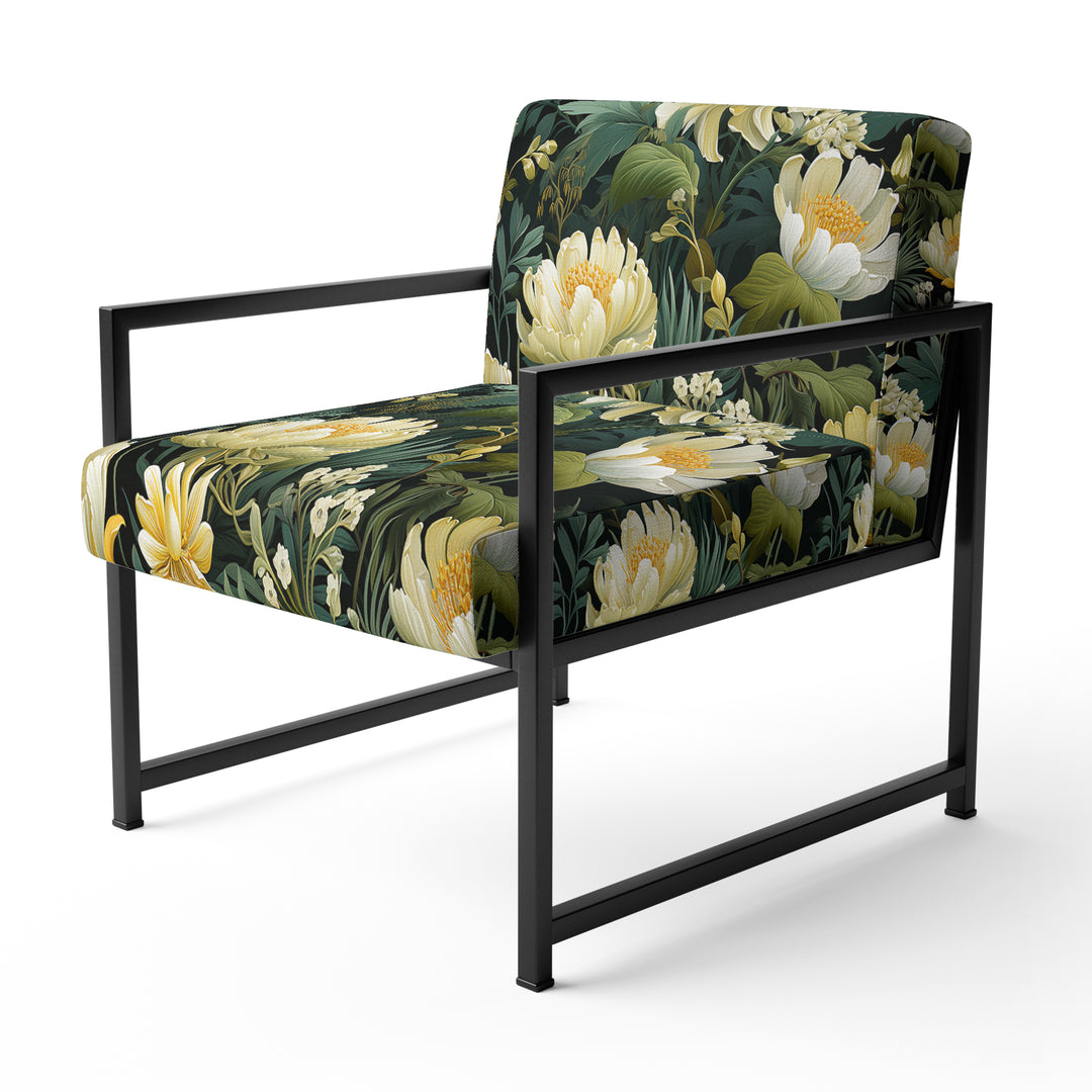 Botanical Green And Yellow Poppies Garden - Cottage Arm Chair