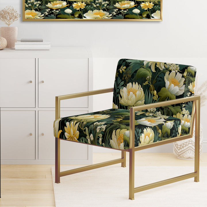Botanical Green And Yellow Poppies Garden - Cottage Arm Chair