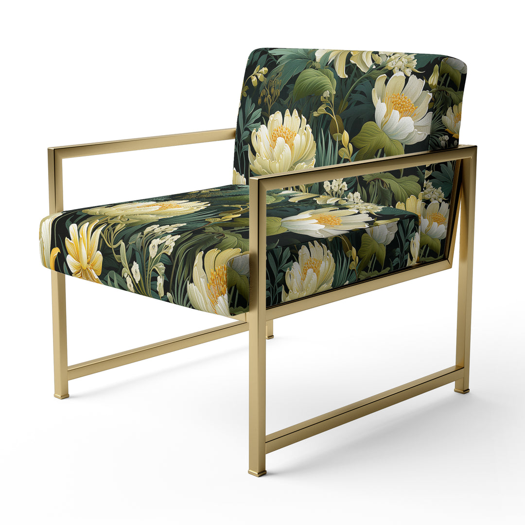 Botanical Green And Yellow Poppies Garden - Cottage Arm Chair