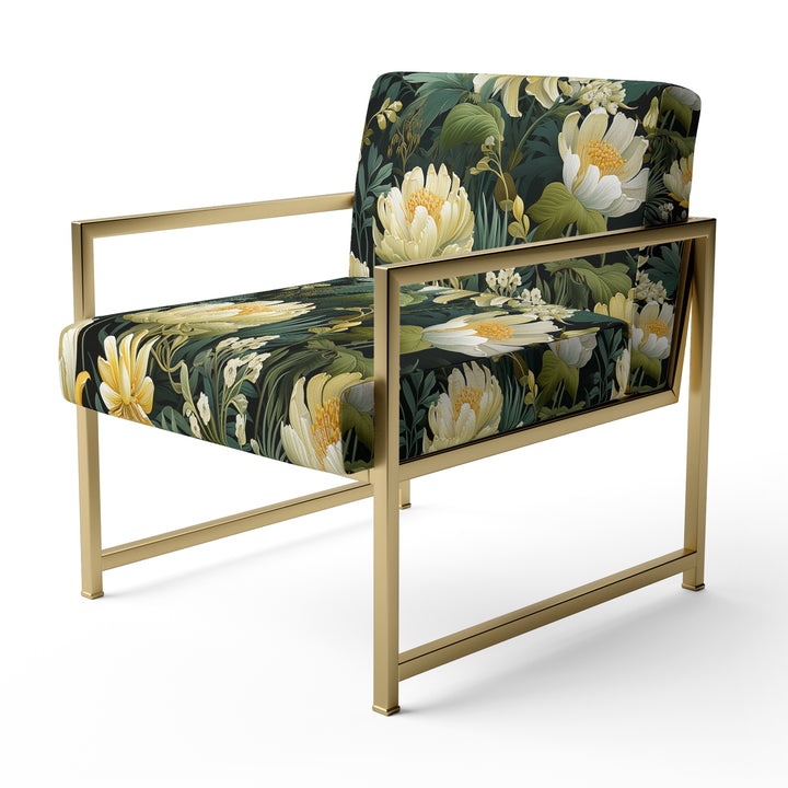 Botanical Green And Yellow Poppies Garden - Cottage Arm Chair