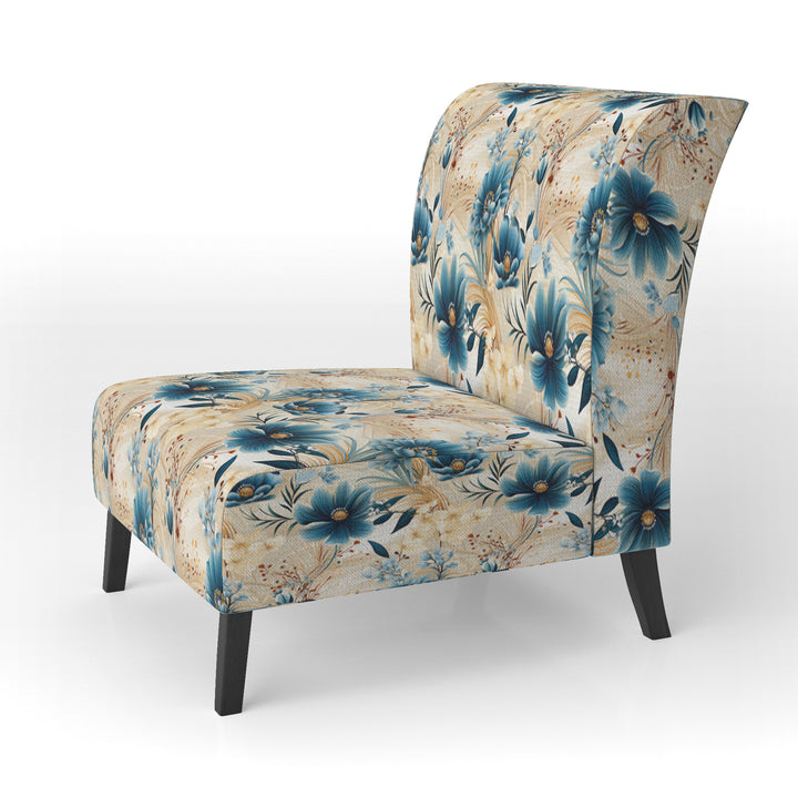 Beige And Blue Escape Flowers - Cottage Arm Chair