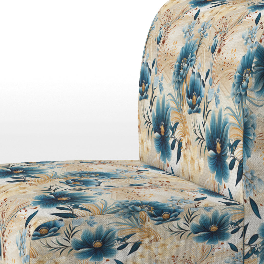 Beige And Blue Escape Flowers - Cottage Arm Chair