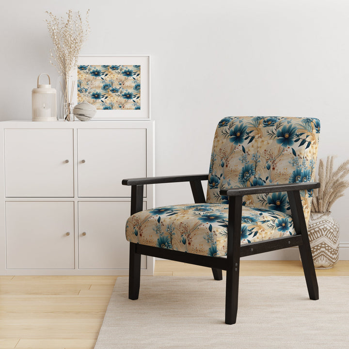 Beige And Blue Escape Flowers - Cottage Arm Chair