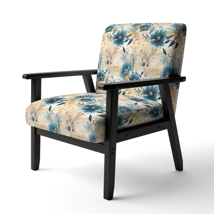 Beige And Blue Escape Flowers - Cottage Arm Chair