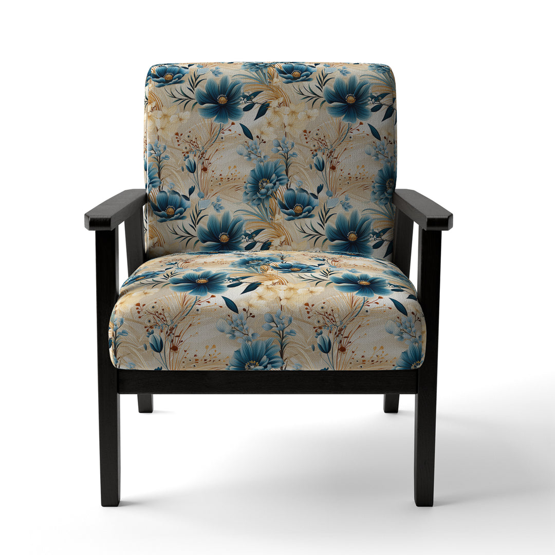 Beige And Blue Escape Flowers - Cottage Arm Chair