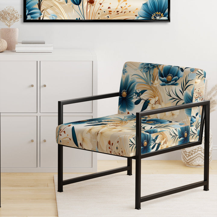 Beige And Blue Escape Flowers - Cottage Arm Chair