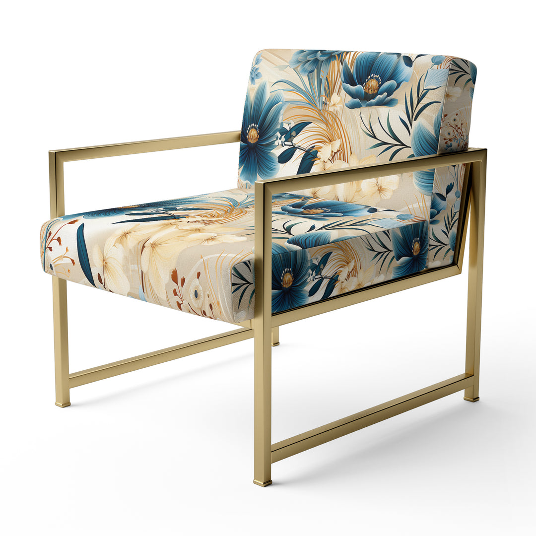 Beige And Blue Escape Flowers - Cottage Arm Chair