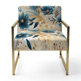 Beige And Blue Escape Flowers - Cottage Arm Chair