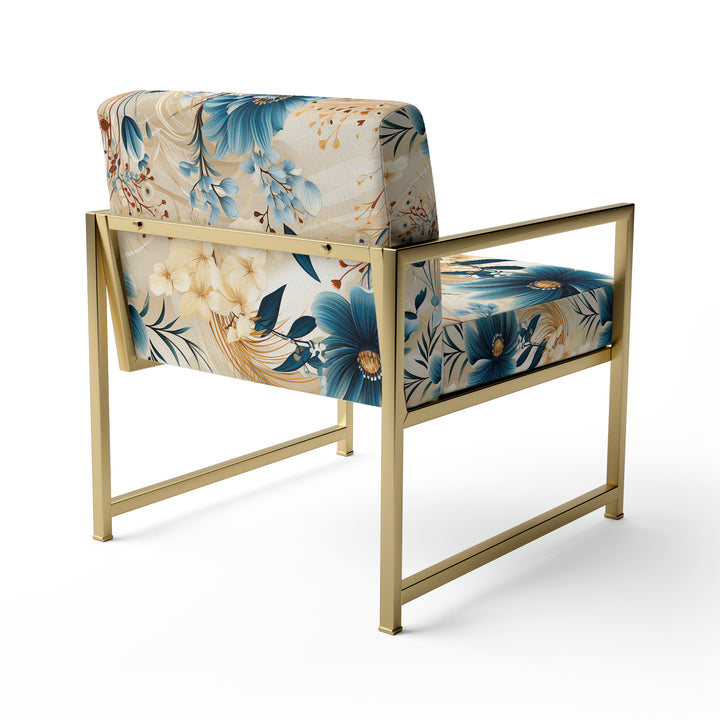 Beige And Blue Escape Flowers - Cottage Arm Chair