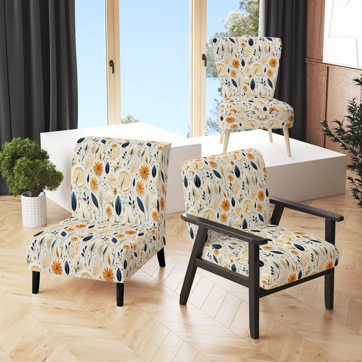 Blue And White Ferns Minimalism Boho Pattern - Cottage Accent Slipper Chair