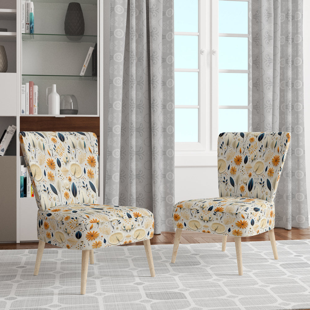Blue And White Ferns Minimalism Boho Pattern - Cottage Accent Slipper Chair