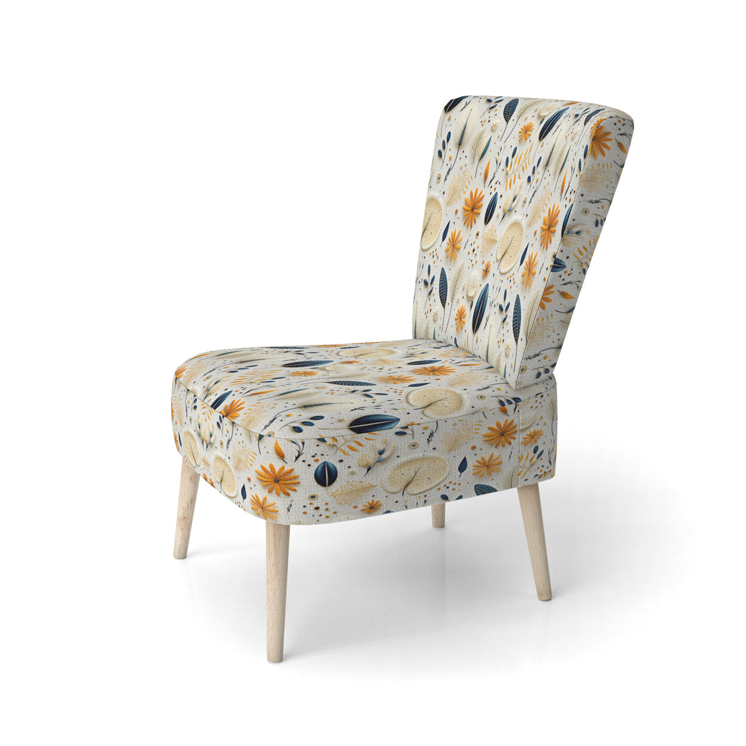 Blue And White Ferns Minimalism Boho Pattern - Cottage Accent Slipper Chair
