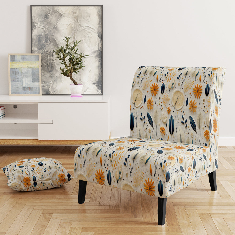 Blue And White Ferns Minimalism Boho Pattern - Cottage Accent Slipper Chair