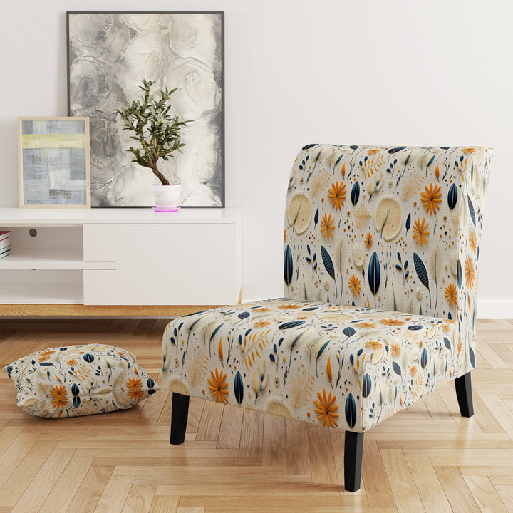 Blue And White Ferns Minimalism Boho Pattern - Cottage Accent Slipper Chair