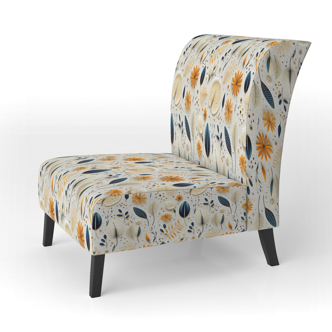 Blue And White Ferns Minimalism Boho Pattern - Cottage Accent Slipper Chair