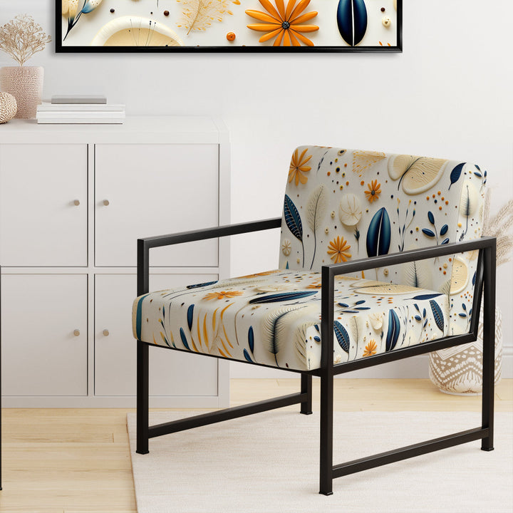 Blue And White Ferns Minimalism Boho Pattern - Cottage Accent Slipper Chair
