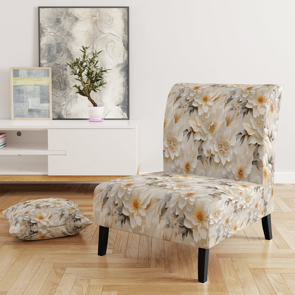 White Chrysanthemum Flowers Boho Pattern - Cottage Arm Chair