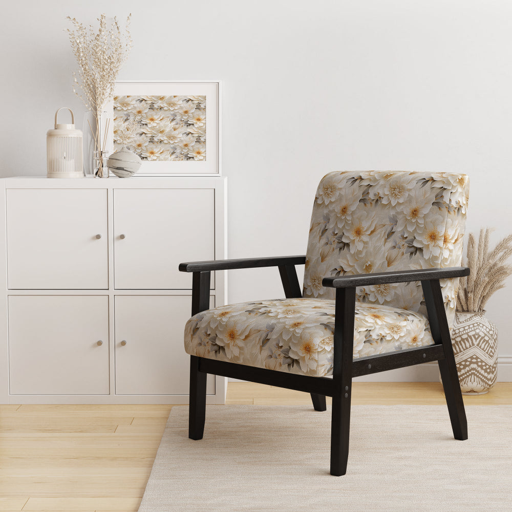 White Chrysanthemum Flowers Boho Pattern - Cottage Arm Chair