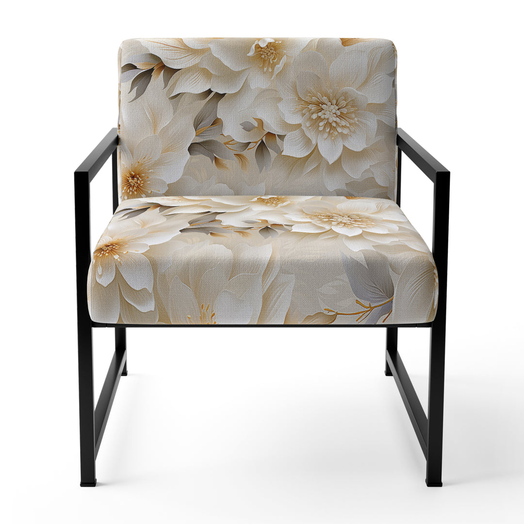 White Chrysanthemum Flowers Boho Pattern - Cottage Arm Chair