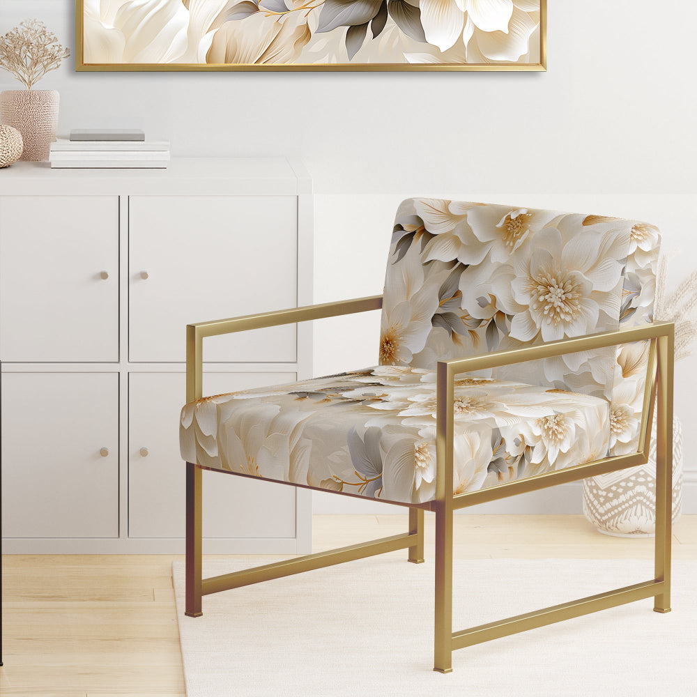 White Chrysanthemum Flowers Boho Pattern - Cottage Arm Chair