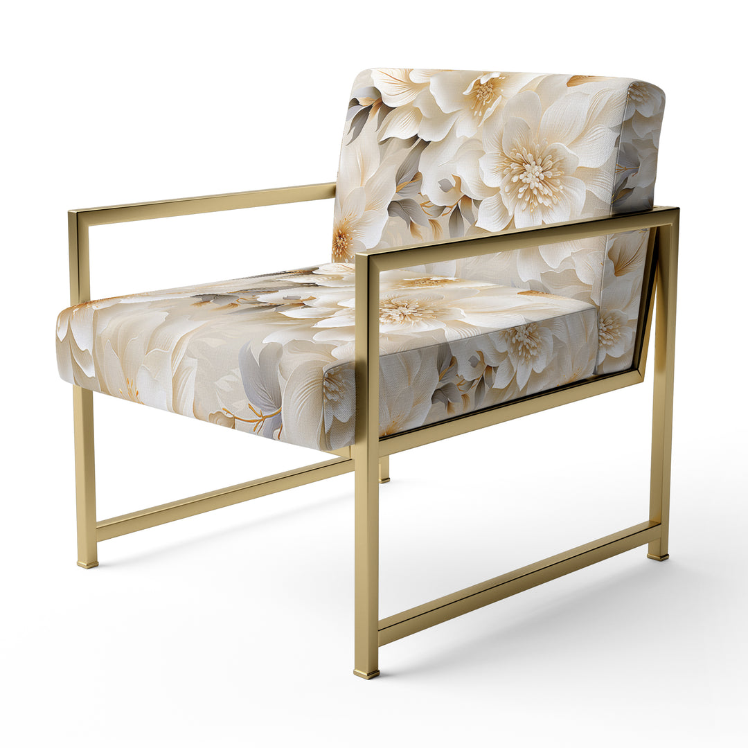 White Chrysanthemum Flowers Boho Pattern - Cottage Arm Chair