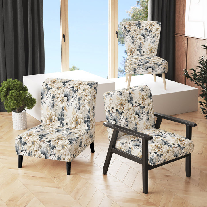 Ethereal Blue And White Chrysanthemum Boho Pattern - Cottage Arm Chair