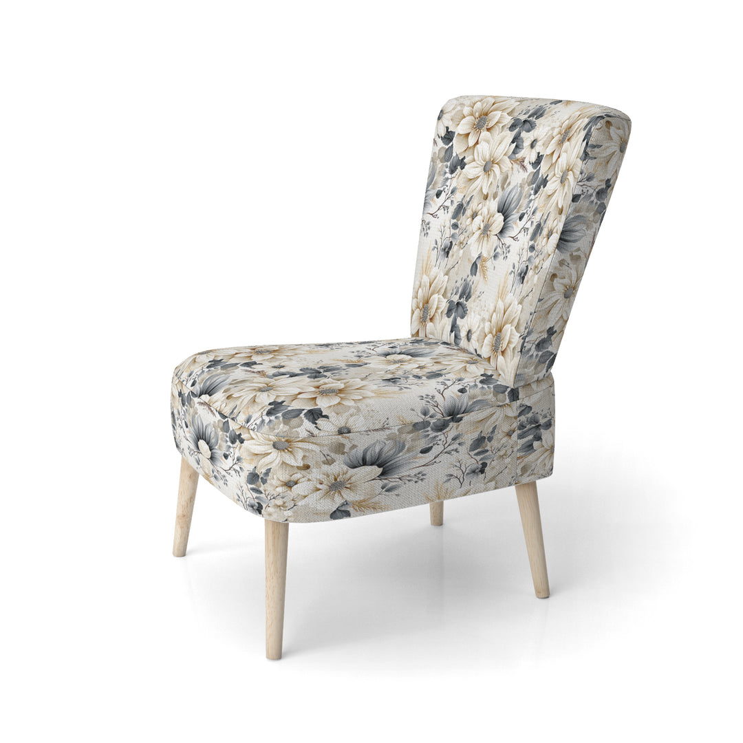 Ethereal Blue And White Chrysanthemum Boho Pattern - Cottage Arm Chair