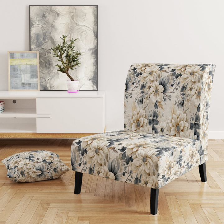 Ethereal Blue And White Chrysanthemum Boho Pattern - Cottage Arm Chair
