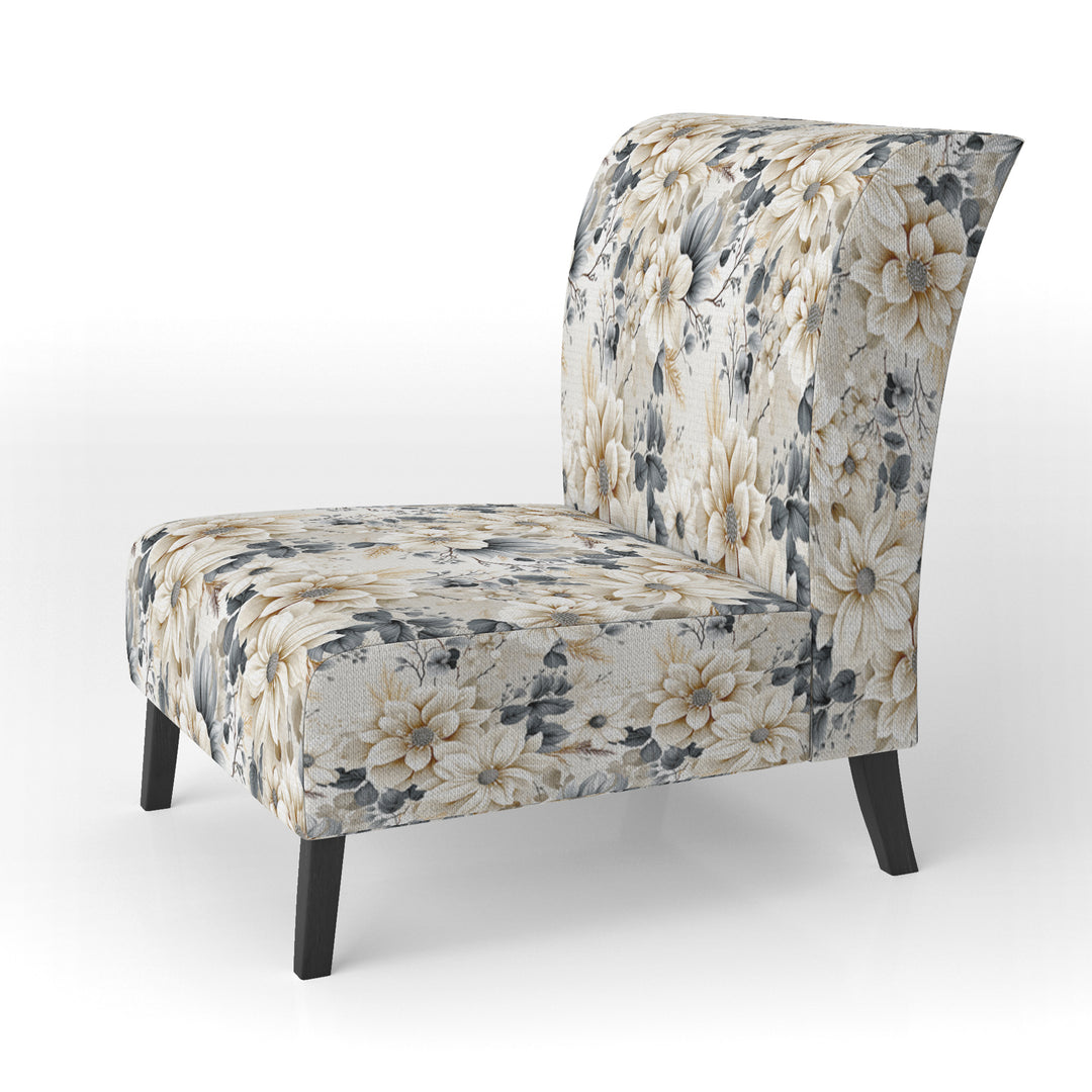Ethereal Blue And White Chrysanthemum Boho Pattern - Cottage Arm Chair