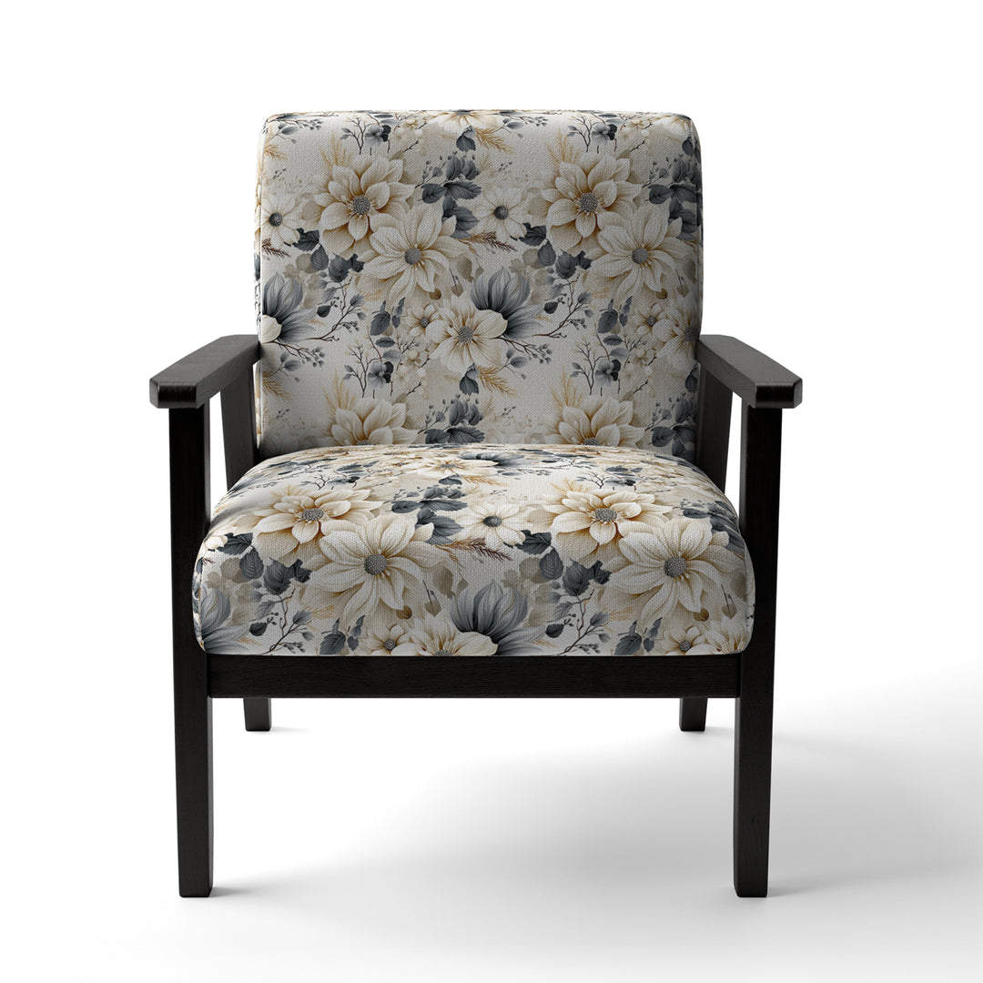 Ethereal Blue And White Chrysanthemum Boho Pattern - Cottage Arm Chair