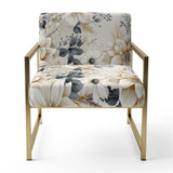 Ethereal Blue And White Chrysanthemum Boho Pattern - Cottage Arm Chair