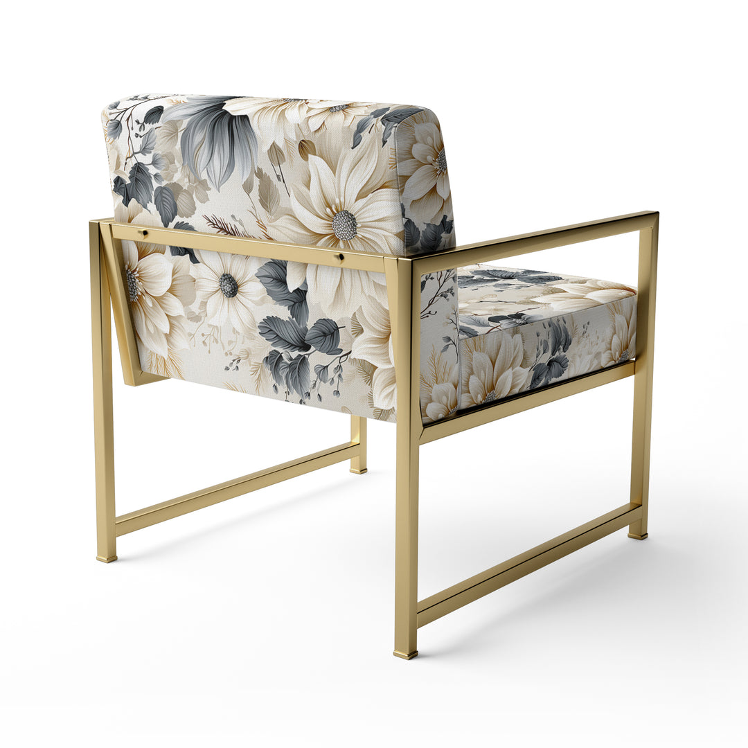 Ethereal Blue And White Chrysanthemum Boho Pattern - Cottage Arm Chair