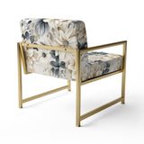Ethereal Blue And White Chrysanthemum Boho Pattern - Cottage Arm Chair