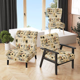 Black And Beige Flowers Chrysanthemums Pattern - Upholstered Cottage Accent Chairs