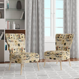 Black And Beige Flowers Chrysanthemums Pattern - Upholstered Cottage Accent Chairs