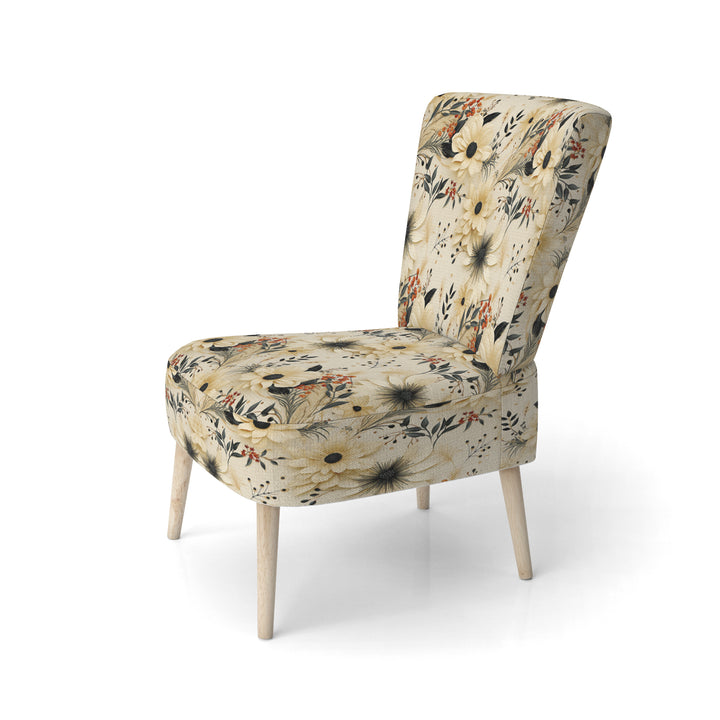Black And Beige Flowers Chrysanthemums Pattern - Upholstered Cottage Accent Chairs