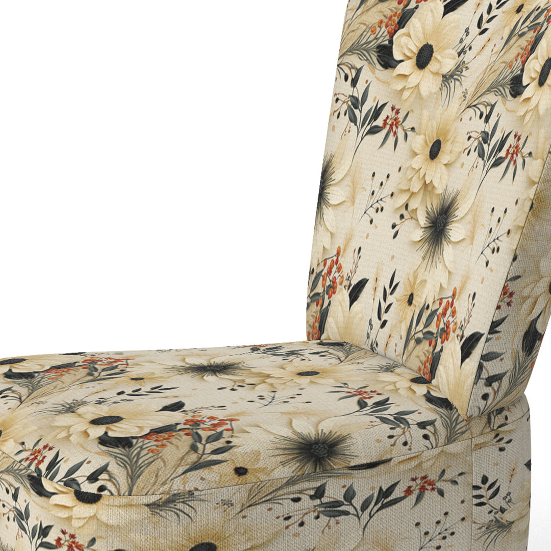 Black And Beige Flowers Chrysanthemums Pattern - Upholstered Cottage Accent Chairs