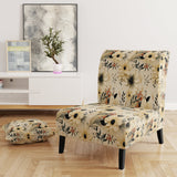 Black And Beige Flowers Chrysanthemums Pattern - Upholstered Cottage Accent Chairs