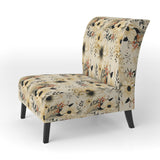 Black And Beige Flowers Chrysanthemums Pattern - Upholstered Cottage Accent Chairs