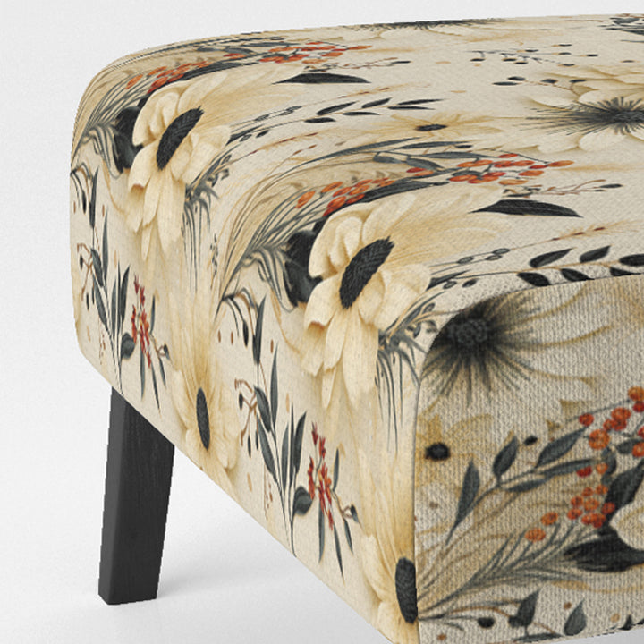Black And Beige Flowers Chrysanthemums Pattern - Upholstered Cottage Accent Chairs