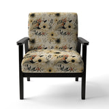 Black And Beige Flowers Chrysanthemums Pattern - Upholstered Cottage Accent Chairs