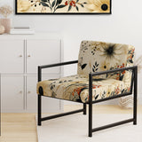 Black And Beige Flowers Chrysanthemums Pattern - Upholstered Cottage Accent Chairs