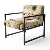Black And Beige Flowers Chrysanthemums Pattern - Upholstered Cottage Accent Chairs