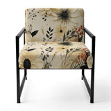 Black And Beige Flowers Chrysanthemums Pattern - Upholstered Cottage Accent Chairs