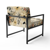 Black And Beige Flowers Chrysanthemums Pattern - Upholstered Cottage Accent Chairs