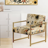 Black And Beige Flowers Chrysanthemums Pattern - Upholstered Cottage Accent Chairs