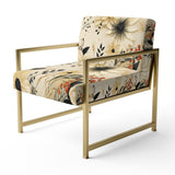 Black And Beige Flowers Chrysanthemums Pattern - Upholstered Cottage Accent Chairs