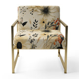 Black And Beige Flowers Chrysanthemums Pattern - Upholstered Cottage Accent Chairs