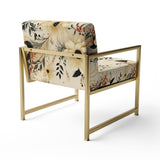 Black And Beige Flowers Chrysanthemums Pattern - Upholstered Cottage Accent Chairs