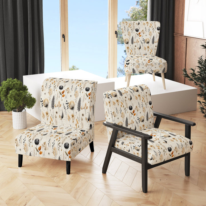 Grey And Beige Geometric Flowers - Upholstered Bohemian Accent Chairs